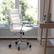 Load image into Gallery viewer, High Back White Executive Swivel Office Chair with Chrome Frame, Arms,