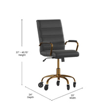 Load image into Gallery viewer, Mid-Back Black Executive Swivel Office Chair with Gold Frame, Arms,