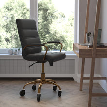 Load image into Gallery viewer, Mid-Back Black Executive Swivel Office Chair with Gold Frame, Arms,