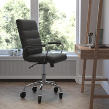 Load image into Gallery viewer, Mid-Back Black Executive Swivel Office Chair with Chrome Frame, Arms,