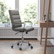 Load image into Gallery viewer, Mid-Back Gray Executive Swivel Office Chair with Chrome Frame and Arms