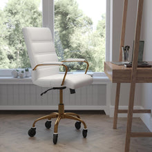 Load image into Gallery viewer, Mid-Back White Executive Swivel Office Chair with Gold Frame, Arms,