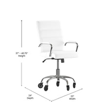 Load image into Gallery viewer, Mid-Back White Executive Swivel Office Chair with Chrome Frame, Arms,