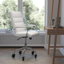 Load image into Gallery viewer, Mid-Back White Executive Swivel Office Chair with Chrome Frame, Arms,