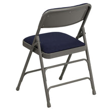 Load image into Gallery viewer, HERCULES Series Curved Triple Braced & Double Hinged Navy Fabric Metal Folding Chair