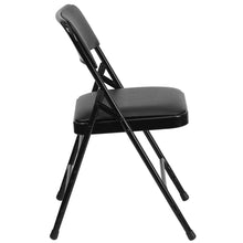 Load image into Gallery viewer, HERCULES Series Curved Triple Braced & Double Hinged Black Vinyl Metal Folding Chair
