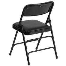 Load image into Gallery viewer, HERCULES Series Curved Triple Braced & Double Hinged Black Vinyl Metal Folding Chair