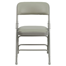 Load image into Gallery viewer, HERCULES Series Curved Triple Braced & Double Hinged Gray Vinyl Metal Folding Chair