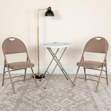 Load image into Gallery viewer, HERCULES Series Ultra-Premium Triple Braced Beige Fabric Metal Folding Chair with Easy-Carry Handle