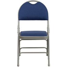 Load image into Gallery viewer, HERCULES Series Ultra-Premium Triple Braced Navy Fabric Metal Folding Chair with Easy-Carry Handle