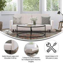 Load image into Gallery viewer, Sofa Futon in Stone Faux Linen Upholstery with Solid Wooden Legs