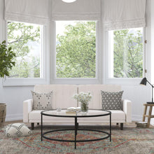 Load image into Gallery viewer, Sofa Futon in Stone Faux Linen Upholstery with Solid Wooden Legs
