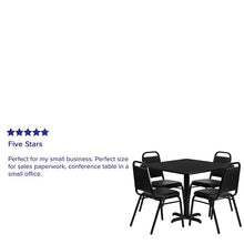 Load image into Gallery viewer, 36'' Black Table Set with X-Base and 4 Black Trapezoidal Back Banquet Chairs