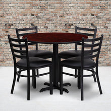 Load image into Gallery viewer, 36'' Mahogany Table Set with X-Base and 4 Metal Chairs - Black Vinyl Seat