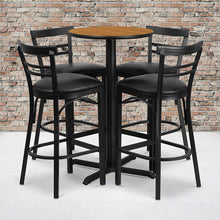 Load image into Gallery viewer, 24'' Natural Table Set with X-4 Two-Slat Metal Barstools - Black Vinyl Seat