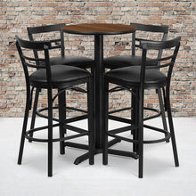 Load image into Gallery viewer, 24'' Walnut Table Set with X-4 Two-Slat Metal Barstools - Black Vinyl Seat
