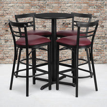 Load image into Gallery viewer, 24'' Black Table Set with X-4 Two-Slat Metal Barstools - Burgundy Vinyl Seat