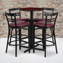 Load image into Gallery viewer, 24'' Mahogany Table Set with X-4 Two-Slat Metal Barstools - Burgundy Vinyl Seat