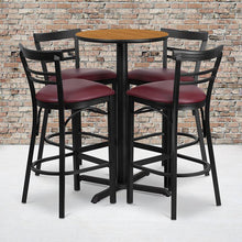 Load image into Gallery viewer, 24'' Natural Table Set with X-4 Two-Slat Metal Barstools - Burgundy Vinyl Seat