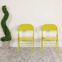 Load image into Gallery viewer, HERCULES COLORBURST Series Twisted Citron Triple Braced & Double Hinged Metal Folding Chair