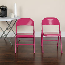 Load image into Gallery viewer, HERCULES COLORBURST Series Shockingly Fuchsia Triple Braced & Double Hinged Metal Folding Chair