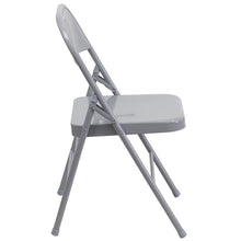Load image into Gallery viewer, HERCULES Series Triple Braced & Double Hinged Gray Metal Folding Chair