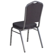 Load image into Gallery viewer, Crown Back Stacking Banquet Chair in Black Patterned Fabric - Silver Vein Frame