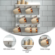 Load image into Gallery viewer, Wooden Wall Mount 12 Cup Mug Rack Organizer, Whitewashed