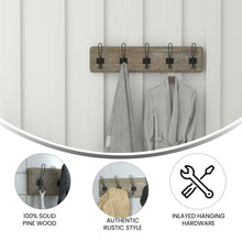 Load image into Gallery viewer, Wall Mounted 24 in Weathered Solid Pine Wood Storage Rack with 5 Hooks