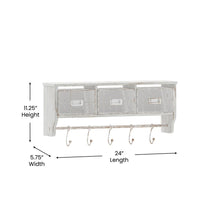 Load image into Gallery viewer, Wall Mounted 24 in Solid Pine Wood Storage Rack with Upper Shelf in Whitewashed