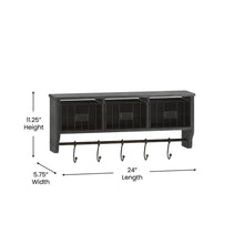Load image into Gallery viewer, Wall Mounted 24 in Solid Pine Wood Storage Rack with Upper Shelf in Blackwashed