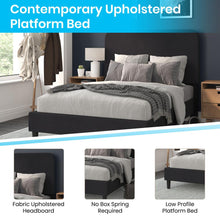 Load image into Gallery viewer, Charcoal Full Fabric Upholstered Platform Bed - Headboard with Rounded Edges