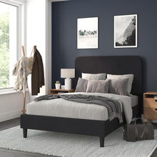 Load image into Gallery viewer, Charcoal Full Fabric Upholstered Platform Bed - Headboard with Rounded Edges