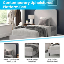 Load image into Gallery viewer, Light Grey Twin Fabric Upholstered Platform Bed - Headboard with Rounded Edges