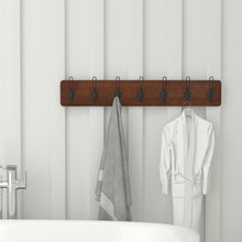 Load image into Gallery viewer, Rustic 34" Wall Mount Storage Rack with 7 Hanging Hooks