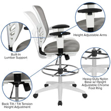 Load image into Gallery viewer, Mid-Back Light Gray Mesh Drafting Chair and White Frame