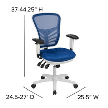 Load image into Gallery viewer, Mid-Back Blue Mesh Multifunction Executive Swivel Office Chair and White Frame