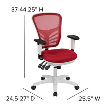 Load image into Gallery viewer, Mid-Back Red Mesh Multifunction Executive Swivel Office Chair and White Frame