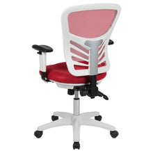 Load image into Gallery viewer, Mid-Back Red Mesh Multifunction Executive Swivel Office Chair and White Frame