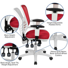 Load image into Gallery viewer, Mid-Back Red Mesh Multifunction Executive Swivel Office Chair and White Frame
