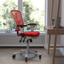 Load image into Gallery viewer, Mid-Back Red Mesh Multifunction Executive Office Chair and White Frame