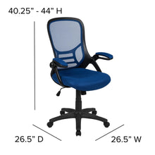 Load image into Gallery viewer, High Back Blue Mesh Swivel Office Chair with Black Frame and Flip-up Arms