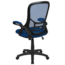Load image into Gallery viewer, High Back Blue Mesh Swivel Office Chair with Black Frame and Flip-up Arms
