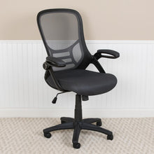 Load image into Gallery viewer, High Back Dark Gray Mesh Swivel Office Chair with Black Frame and Flip-up Arms