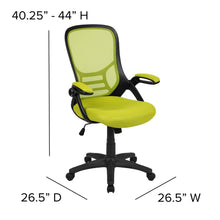 Load image into Gallery viewer, High Back Green Mesh Swivel Office Chair with Black Frame and Flip-up Arms