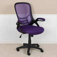 Load image into Gallery viewer, High Back Purple Mesh Swivel Office Chair with Black Frame and Flip-up Arms
