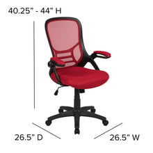 Load image into Gallery viewer, High Back Red Mesh Swivel Office Chair with Black Frame and Flip-up Arms