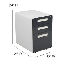 Load image into Gallery viewer, 3-Drawer Mobile Locking Filing Cabinet, White with Charcoal Faceplate