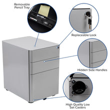 Load image into Gallery viewer, 3-Drawer Mobile Locking Filing Cabinet with Anti-Tilt Mechanism, Gray