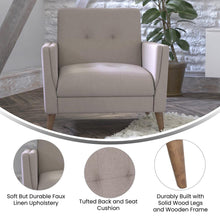 Load image into Gallery viewer, Mid-Century Armchair with Tufted Faux Linen Upholstery, Solid Wood Legs in Taupe